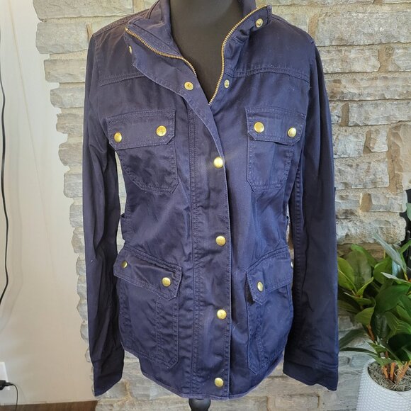 J Crew Relaxed Boyfriend Field Jacket Navy Blue Womens Small Full Zip Military - Picture 3 of 11